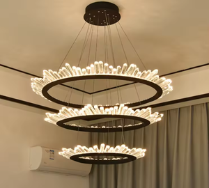 Lámpara de araña de anillo moderna para sala de estar, anillo de cristal de techo LED negro, luz colgante circular - Product Image 6