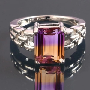 Bague de fiançailles en améthrine, coupe émeraude, améthrine bicolore, bague solitaire en argent sterling 925, pierre de naissance de février, cadeau de bijoux - Product Image 6
