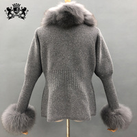 Ladies Slim Fleece Winter Warm Wool Puff Sleeve Jacket Knitted Real Fur Pull Cardigan for Women