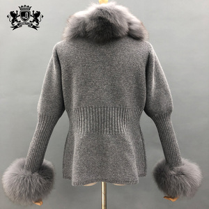 Giacca invernale in pile sottile da donna con maniche a sbuffo in lana calda lavorata a maglia in vera <span class=keywords><strong>pelliccia</strong></span> maglione <span class=keywords><strong>Cardigan</strong></span> da donna - Product Image 6
