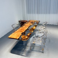 Grenzüberschreitender Grauer Transparenter Acrylharz-Tisch Moderner Minimalistischer Luxus Massivholz Großflächiger Länglicher Höhenverstellbarer Tisch
