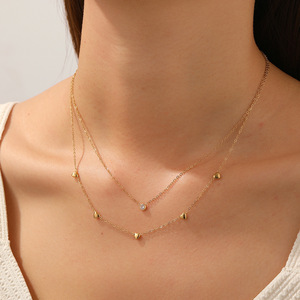 Exquisite Stainless Steel Layered <b>Collar</b> Jewelry Necklaces for Women Fashion Double Layer Zirconia Heart Chic Chain Necklace - Product Image 4