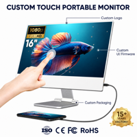 Moniteur portable 16 pouces 1080P HDR, écran tactile IPS, 99% SRGB, boîtier en alliage d'aluminium, haut-parleur intégré, support magnétique détachable pour