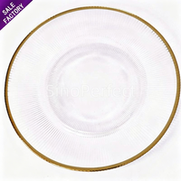 En gros pas cher luxe mariage rose or garniture jante perlée cristal verre plaque chargeurs pour décoratif