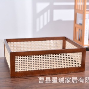 Cesta de almacenamiento de ratán rectangular marrón oscuro 45x35x15cm para organización de escritorio en la sala de estar - Product Image 3