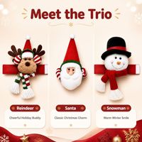 Décorations de Noël pour fenêtre, 3 styles, design Père Noël, bonhomme de neige, renne, attaches de rideaux en peluche, boucles de rideaux de Noël