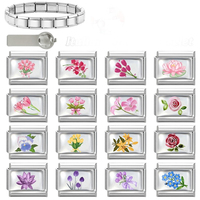 Bracelet à breloques italien à motif floral en acier inoxydable plaqué or 18 carats, accessoire de bijouterie modulaire de mode à assembler soi-même