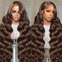 Peluca frontal de encaje marrón chocolate, densidad 200, 13x6 HD, cabello ondulado, pre-arrancada, frontal teñida, sin pegamento, de cabello humano para mujer