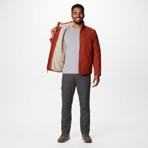Veste isolée rouge pour homme, fermeture éclair, doublure en polaire chaude, légère, résistante à l'eau, veste d'extérieur pour la randonnée, les voyages, l'automne et l'hiver - Product Image 1