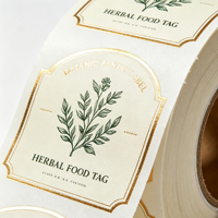 Label Gulungan Makanan Herbal Botani Berlapis Emas Kustom, Stiker Stoples Perekat Sendiri Vintage, Label Kemasan Dapur Botani