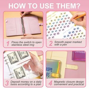 100 Envelopes Money Saving Challenge Budget <b>Binders</b> <b>A5</b> PU Leather Budget Loose Leaf Design - Product Image 4