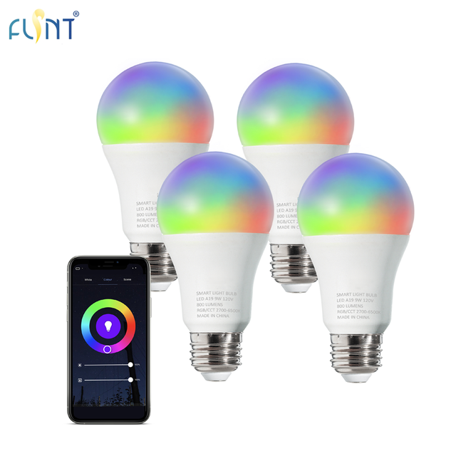 A19 9W 120V 800lm Smart LED Bulb RGB CCT 2700K-6500K WiFi Tuya APP Control Dimmable Color Changing E26 Bulb