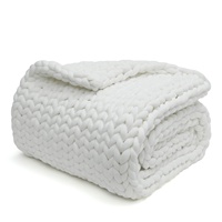 Plaid en tricot épais et lesté, surdimensionné, doux, confortable, fait à la main, en câble, biologique, super doux, épais, d'hiver, tressé, géant, tricoté