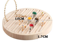 Expositor de Anillos Redondo de Madera Maciza de Lujo con Incrustaciones de Terciopelo y Cuero Multicolor, Accesorios de Exhibición de Joyería Premium para Anillos