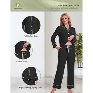 Ensemble de pyjama pour femmes BambooBud, 2 pièces, manches longues, vêtements de nuit en tricot respirant, viscose de bambou, S-XXL - Product Image 2