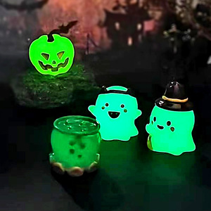 Statuette Assortite di Halloween in Resina: Fantasmi, Zucche, Cappelli da Strega che si Illuminano al Buio per Decorazioni Micro-Paesaggistiche - Product Image 6