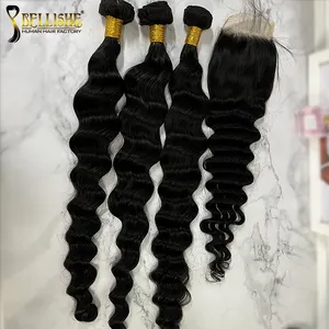 26 Inch 100% Indian Extension Human Hair Bundles With Lace Frontal Closure In Wholesale Price Loose Deep Wave Human Hair Bundles