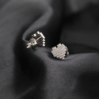 Boucles d'oreilles clous en argent sterling 925, motif cœur pixel, entièrement pavées de moissanite, pour femme, bijoux de fiançailles et de Saint-Valentin