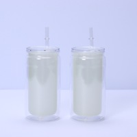 Gobelet en plastique à double paroi de 16 oz qui brille dans le noir, avec trou pré-percé au fond et bouchon en silicone, pour personnalisation DIY avec paillettes
