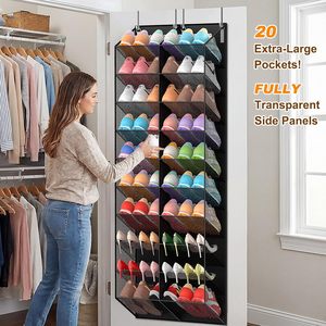 Over The Door Shoe Organizer 20 Pockets Breathable Mesh Hanging Rack For Closet Storage <b>Black</b> 10 Tier Shoe Rack - Product Image 4