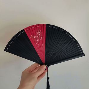 Black Painted Imitated Silk Fabric Bamboo Handheld Folded Fan Wedding Party Favors Baby <b>Shower</b> Gifts with Gift Bags Eco-friendly - Product Image 1