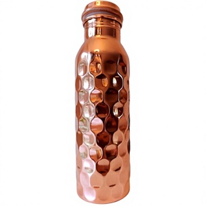 Diamond Hammered <b>Copper</b> Water <b>Bottle</b> For Adults <b>Drinking</b> Household Office Use BPA Free Health Beneficial Food Contact Safe - Product Image 1
