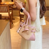 Sac fourre-tout tissé de luxe en PU avec fermoir à loquet ; Sac à bandoulière élégant pour femme pour les vacances d'été à la plage - Collection Printemps 2026