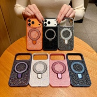 Luxe Bling Diamant Magnetische TPU+PC Stootvaste Case voor 17 16 15 14 Pro Max Glitter Strass Verborgen Ringhouder