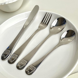 304 Stainless Steel Bear Cutlery Set 4 Pieces Cartoon Style <b>Kids</b> <b>Dining</b> Spoon Fork Knife Food Grade - Product Image 1