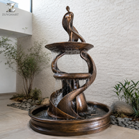 Fontaine sculpturale en bronze moulée à la main, cascade d'eau à plusieurs niveaux avec patine antique pour hôtel, cour, jardin, villa, place publique, aménagement paysager