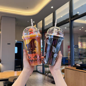 Dibujos animados Halloween fantasma Festival taza de agua de plástico de doble capa Micro paisaje taza de paja de plástico para niños taza de té de la leche - Product Image 3