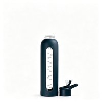 Gobelet à jus en verre de 700 à 1000 ml avec couvercle anti-fuite, marqueur de temps, manchon en silicone, design classique, résistant à la chaleur, durable pour le bureau et la salle de sport