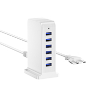 Cargador de Pared Eléctrico USB-C VOOC 2.0 de 50W Resistente al Fuego, Cable Retráctil, 6 Puertos, Enchufe Europeo, para Laptop, Teléfono Móvil, Herramientas, Cámara de Escritorio
