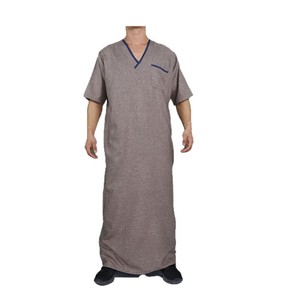 CCY Muslimische Marokkanische Sommer-Kurzarm-Robe Qamis Günstiger Boubou Homme Baumwoll-Leinen-Optik Thobe <span class=keywords><strong>Jalabya</strong></span> für Ramadan V-Ausschnitt - Product Image 6