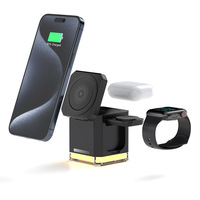 Chargeur sans fil 3-en-1 avec veilleuse et support réglable, charge rapide 15W QC4.0/PD, compatible voiture magnétique