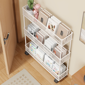 Movable Bookshelf Three Layer White Iron <b>Storage</b> <b>Rack</b> For Behind Door Wall Standing Type Neatening Organizer - Product Image 1