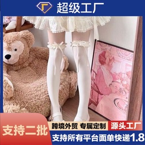 ถุงเท้าลูกไม้สไตล์โลลิต้าสีดำโปร่งใสพร้อมโบว์ ถุงเท้าสูงเหนือเข่าสำหรับผู้หญิง สไตล์วัยรุ่น - Product Image 5