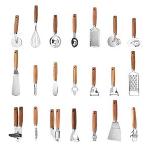 <b>Kitchen</b> <b>Gadgets</b> Home Acacia Wood Handle Stainless Steel Egg Beater Ice Cream Scoop Pizza Knife Items - Product Image 4