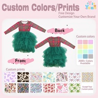 Robe Tutu à Manches Longues en Tulle Superposé à Motif Écossais Personnalisé pour Fillettes, Tenue de Princesse Multi-Couches pour Fêtes de Noël