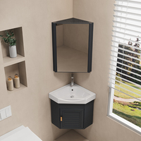 Meuble-lavabo de salle de bain en aluminium gain de place avec lavabo en céramique pour installation en coin et rangement
