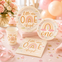 Fournitures de fête d'anniversaire DAMAI Miss Little One, arc-en-ciel, 1ère fête, baby shower, vaisselle jetable, gobelets en papier, serviettes, assiettes