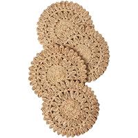 En gros, Napperon rond en écorce de maïs tressé à la main motif tournesol, style bohème, pour table à manger, décoration murale et décoration intérieure