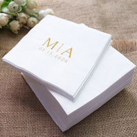 Serviettes en papier jetables personnalisées imprimées en or pour cocktails, avec initiales de couple et date, pour table de mariage