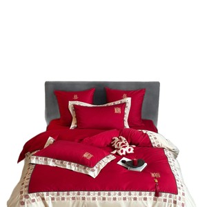 Juego de Ropa de Cama de Estilo Chino para Boda, Rojo, de Algodón Puro, Bordado, de Cuatro Piezas, para Celebración de Matrimonio - Product Image 5