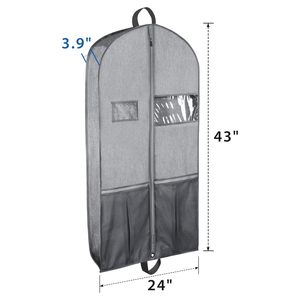 Sacs de <span class=keywords><strong>costume</strong></span> personnalisés de 43 pouces Sacs de vêtements de voyage suspendus à soufflets Manteaux Vestes Robes chemises Couverture de <span class=keywords><strong>costume</strong></span> grise pour hommes pour le rangement dans le placard - Product Image 2