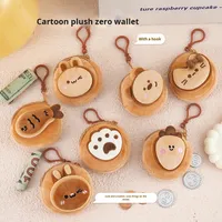 Porte-monnaie en peluche 3D mignon en forme de chat et de poisson, sac pour écouteurs de dessin animé pour enfants, mini sac portable pour clés, cartes, rouge à lèvres, sac à fermeture éclair