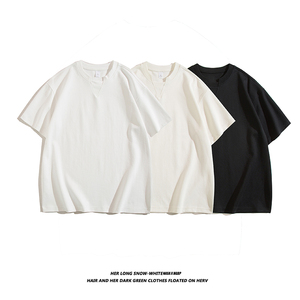 Camiseta de algodón grueso para hombre, cuello en V, manga corta, tejido de punto, corte ajustado, color personalizado, estilo urbano - Product Image 1