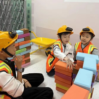 Juego de Casas de Juego de Imitación para Niños Pequeños: Obrero de Construcción, Ladrillos, Grúa Transportadora, Torre, para Parque Infantil Interior Suave