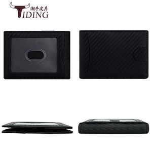 Tiding Trendy Cow Carbon Fiber Card Holder Metal <b>Wallet</b> Genuine Leather Business Card Sleeve For Men - Product Image 4