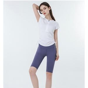 Women Slim Fit Half <b>Zipper</b> Athletic T-Shirt Adjustable Side Drawstring Yoga <b>Top</b> Breathable Running Sports Pilates Shirts OEM ODM - Product Image 3